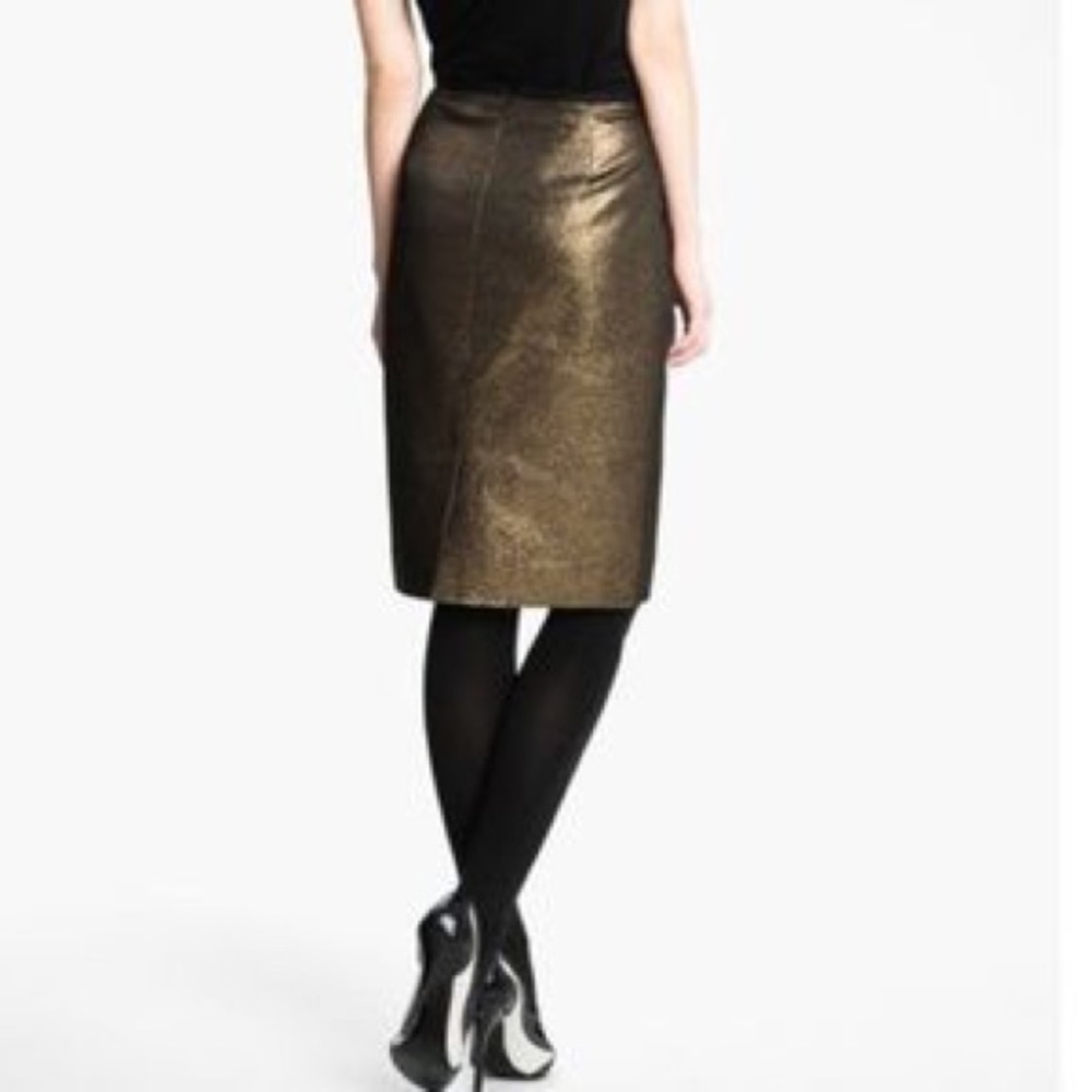 Tory Burch gold pencil skirt NWOT metallic brandy - Picture 3 of 8